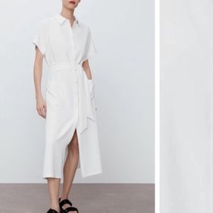 ZARA White Midi Dress with Pockets